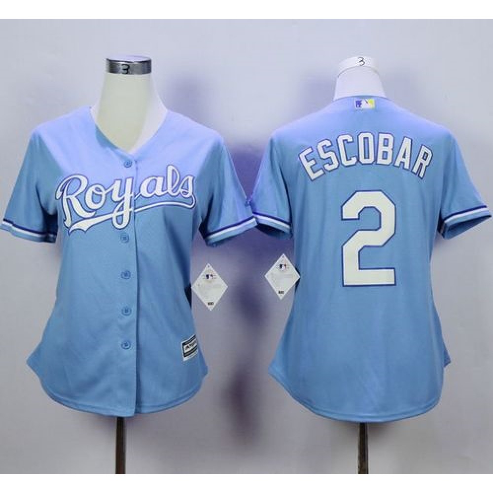 Royals #2 Alcides Escobar Light Blue Home Women's Stitched MLB Jersey