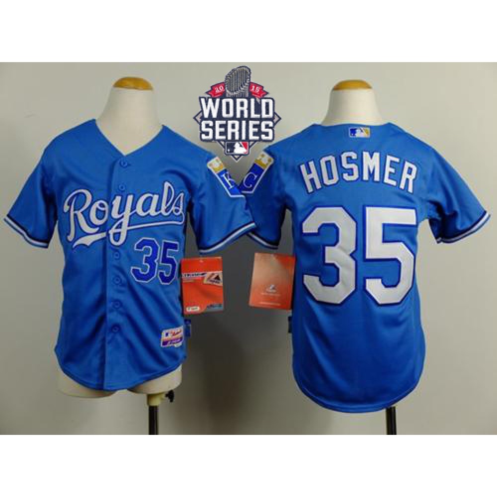 Royals #35 Eric Hosmer Blue Cool Base Alternate 1 W/2015 World Series Patch Stitched Youth MLB Jersey