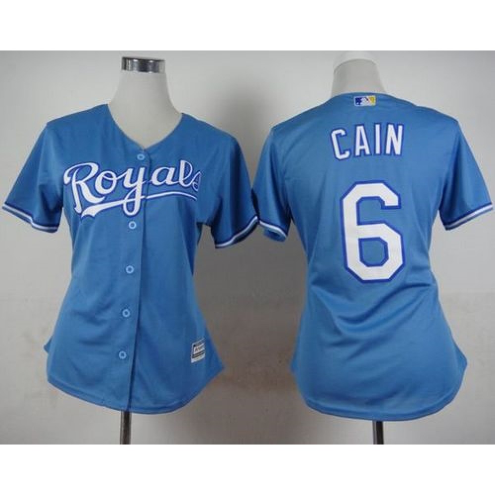 Royals #6 Lorenzo Cain Light Blue Alternate 1 Women's Stitched MLB Jersey