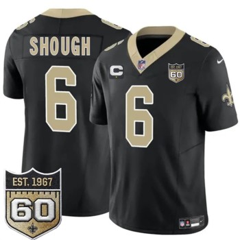 Men's New Orleans Saints #6 Tyler Shough Black 2026 With 1-Star C Patch And 60th Anniversary Patch Vapor F.U.S.E Limited Jersey