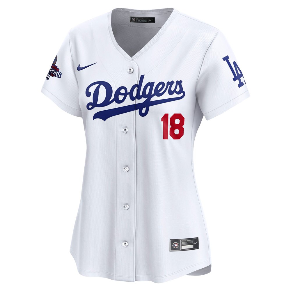 Women's Los Angeles Dodgers #18 Yoshinobu Yamamoto White 2024 World Series Champions Japanese Characters Limited Player Jersey