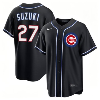 Men's Chicago Cubs #27 Seiya Suzuki Black Fashion Replica Player Jersey