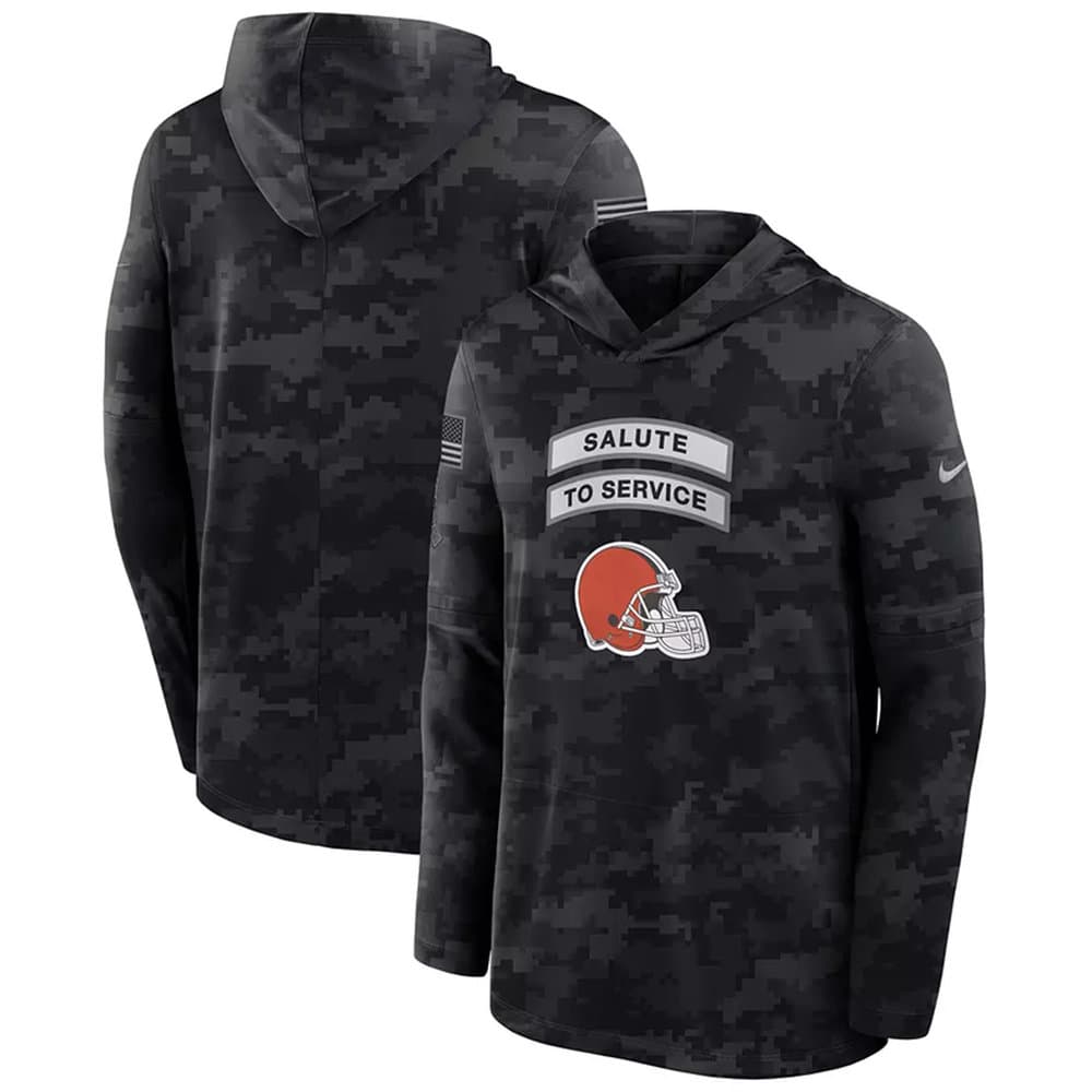 Men's Cleveland Browns Black 2026 Salute to Service Sideline Lightweight Dri-FIT Long Sleeve Top Hoodie Men's Cleveland Browns Black 2026 Salute to Service Sideline Lightweight Dri-FIT Long Sleeve Top Hoodie