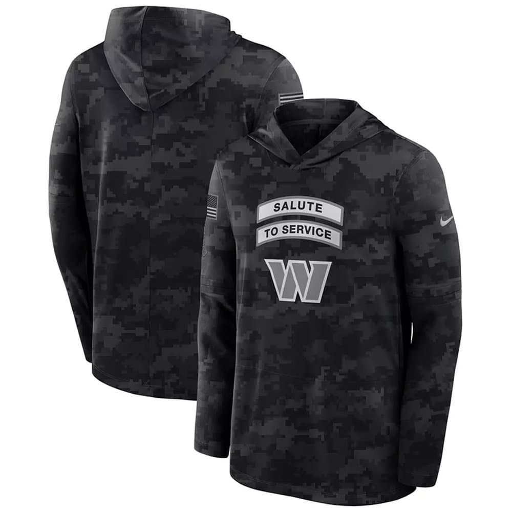 Men's Washington Commanders Black 2026 Salute to Service Sideline Lightweight Dri-FIT Long Sleeve Top Hoodie