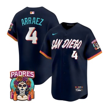 Men's San Diego Padres #4 Luis Arraez Navy 2026 City Connect Stitched Jersey-Button Up