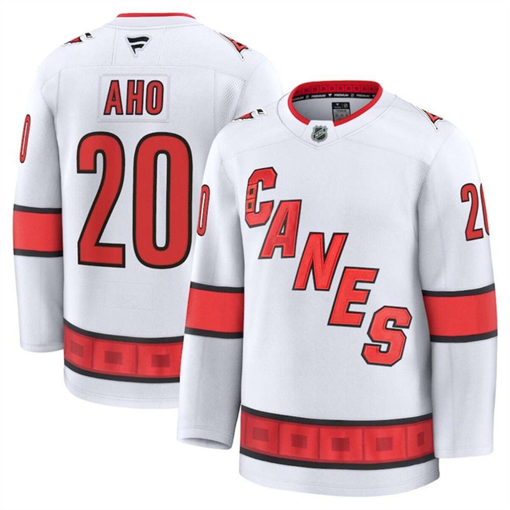 Men's Carolina Hurricanes #20 Sebastian Aho White 2024-25 Away Stitched Hockey Premium Jersey Men's Carolina Hurricanes #20 Sebastian Aho White 2024-25 Away Stitched Hockey Premium Jersey