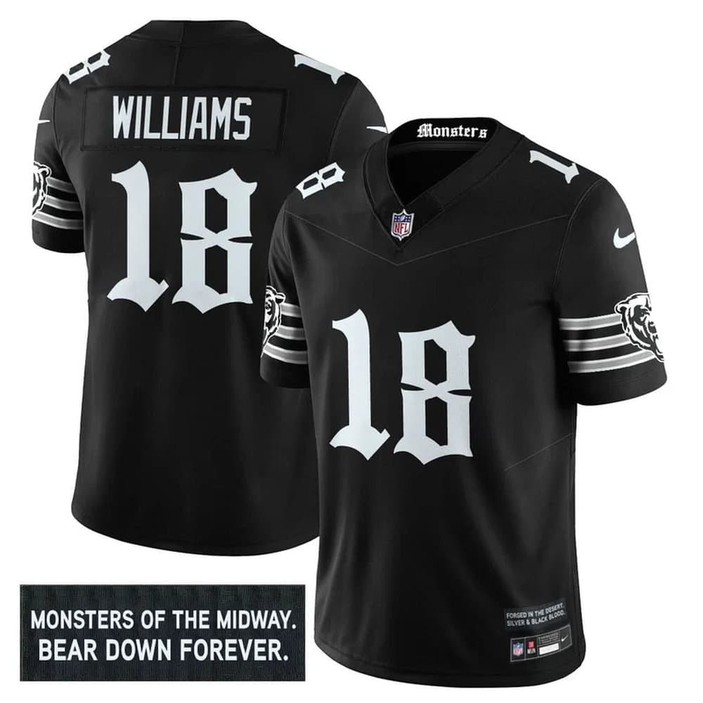 Men's Chicago Bears #18 Caleb Williams Black 'Gothic Monsters Edition' Vapor F.U.S.E. Limited Jersey