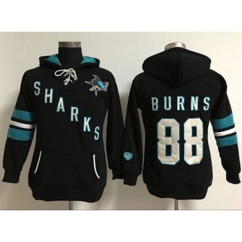 San Jose Sharks #88 Brent Burns Black Women's Old Time Heidi Hoodie NHL Hoodie