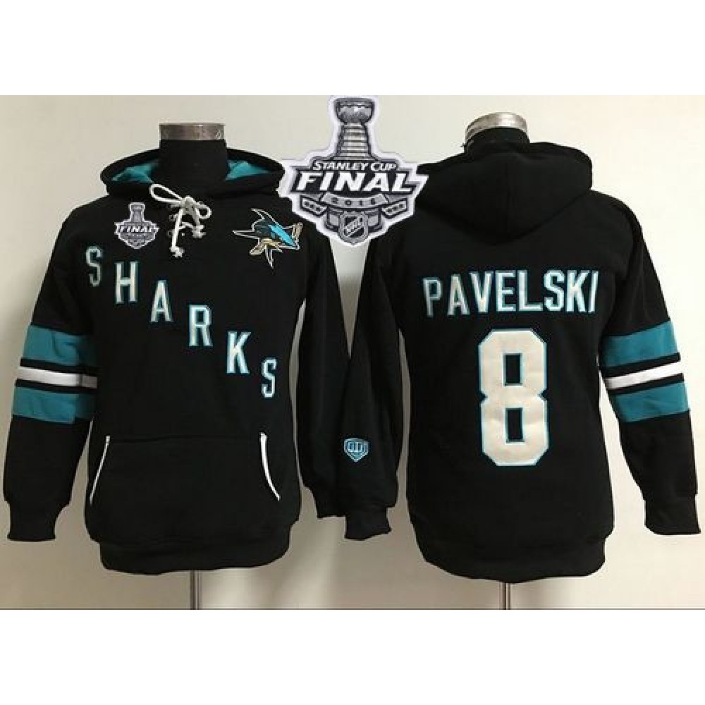 San Jose Sharks #8 Joe Pavelski Black 2016 Stanley Cup Final Patch Women's Old Time Heidi Hoodie NHL Hoodie
