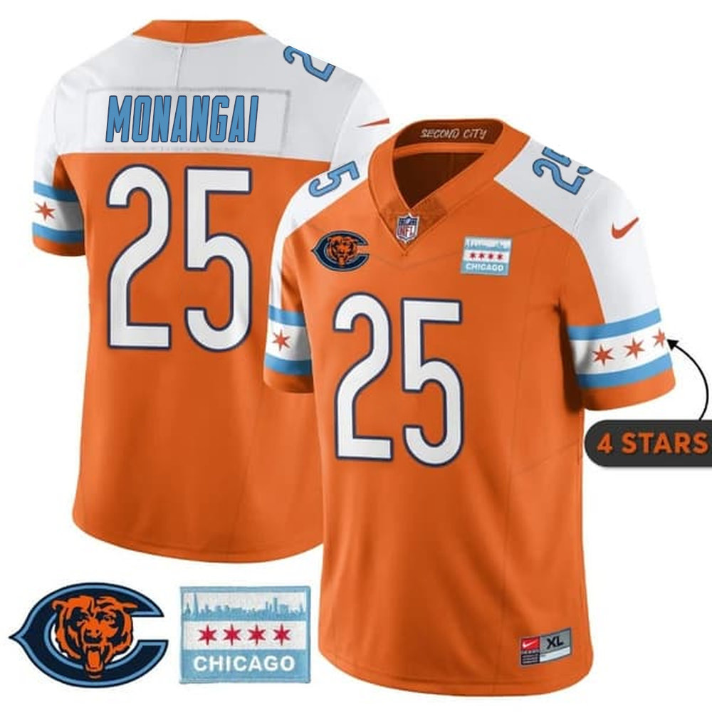 Youth Chicago Bears #25 Kyle Monangai Orange Alternate City Edition With Chicago Flag Vapor F.U.S.E. Untouchable Limited Jersey
