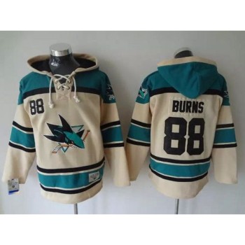 Sharks #88 Brent Burns Cream Sawyer Hooded Sweatshirt Stitched NHL Jersey