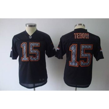 Sideline Black United Broncos #15 Tim Tebow Black Stitched Youth NFL Jersey