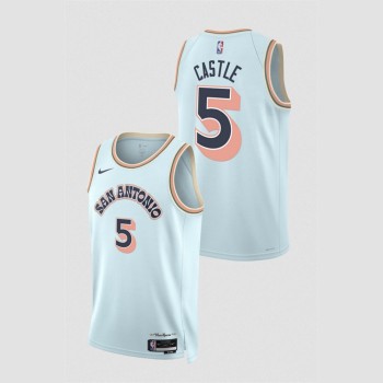 Men's San Antonio Spurs #5 Stephon Castle Light Blue 2024/25 City Edition Stitched Basketball Jersey