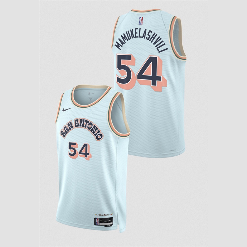 Men's San Antonio Spurs #54 Sandro Mamukelashvili Light Blue 2024/25 City Edition Stitched Basketball Jersey