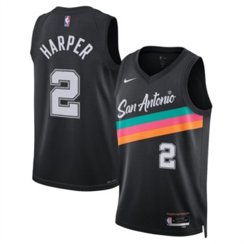 Men's San Antonio Spurs #2 Dylan Harper Black 2025/26 City Edition Stitched Basketball Jersey