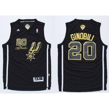 Spurs #20 Manu Ginobili Black(Gold No.) Champions Stitched NBA Jersey