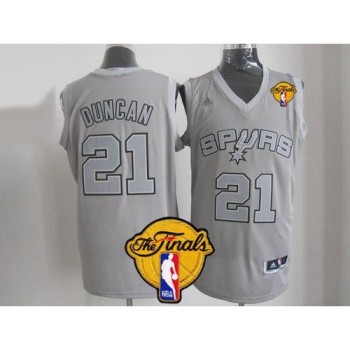 Spurs #21 Tim Duncan Grey Big Color Fashion Finals Patch Stitched NBA Jersey