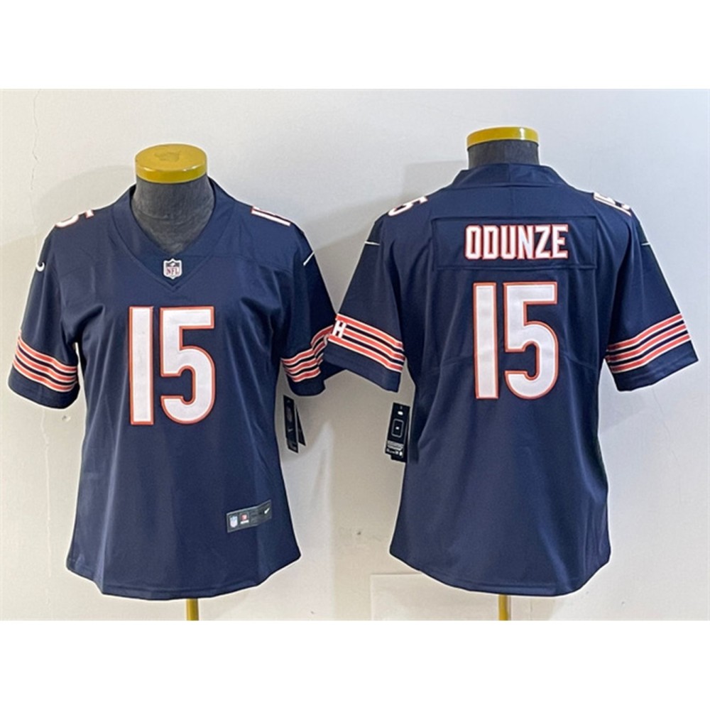 Women's Chicago Bears #15 Rome Odunze Navy 2024 Draft Vapor Stitched Jersey(Run Small)