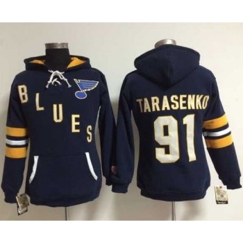 St. Louis Blues #91 Vladimir Tarasenko Navy Blue Women's Old Time Heidi NHL Hoodie