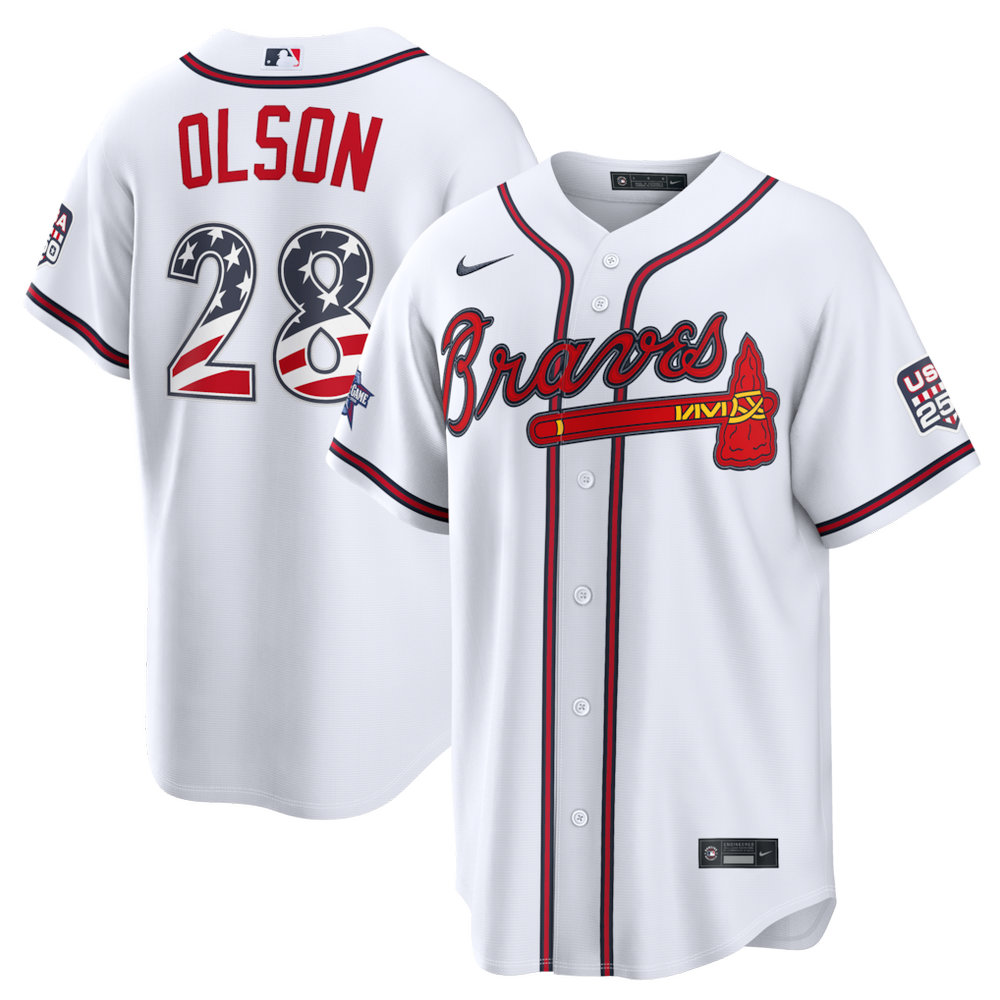 Men's Atlanta Braves #28 Matt Olson Nike White 2026 All-Star Edition Stars & Stripes Stadium Jersey