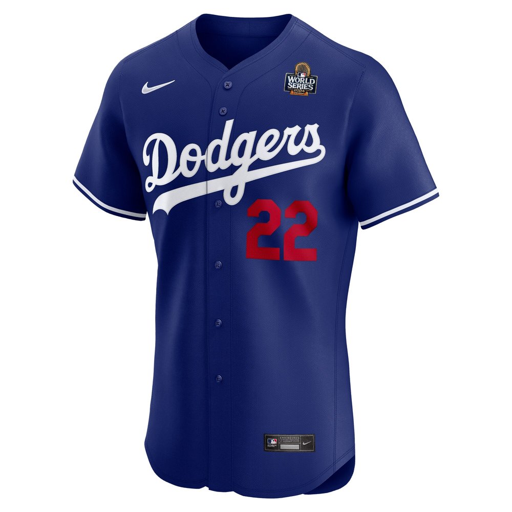 Men's Los Angeles Dodgers #22 Clayton Kershaw Royal 2024 World Series Alternate Elite Player Jersey