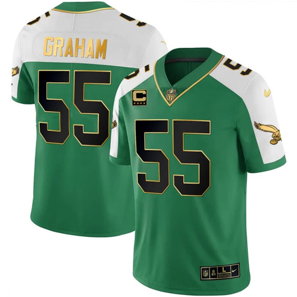 Men's Philadelphia Eagles #55 Brandon Graham Kelly Green Alternate Gold With 4-Star C Patch Vapor Limited Jersey Men's Philadelphia Eagles #55 Brandon Graham Kelly Green Alternate Gold With 4-Star C Patch Vapor Limited Jersey