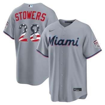 Men's Miami Marlins #28 Kyle Stowers Nike Gray USA 250 Fourth of July Road Stadium Jersey