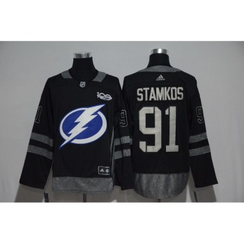 Tampa Bay Lightning #91 Steven Stamkos Black Men's 1917-2017 100th Anniversary Stitched NHL Jersey Tampa Bay Lightning #91 Steven Stamkos Black Men's 1917-2017 100th Anniversary Stitched NHL Jersey