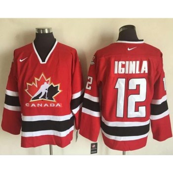 Team CA. #12 Jarome Iginla Red/Black 2002 Olympic Throwback Stitched NHL Jersey