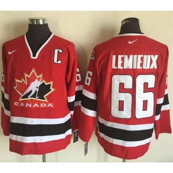 Team CA. #66 Mario Lemieux Red/Black 2002 Olympic Throwback Stitched NHL Jersey