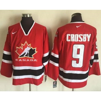 Team CA. #9 Sidney Crosby Red/Black 2002 Olympic Throwback Stitched NHL Jersey