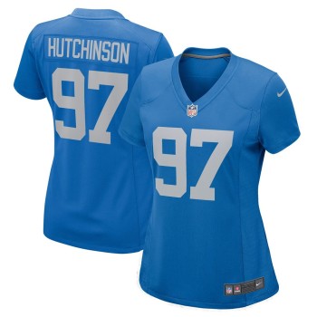 Women's Detroit Lions #97 Aidan Hutchinson Blue Player Jersey Women's Detroit Lions #97 Aidan Hutchinson Blue Player Jersey