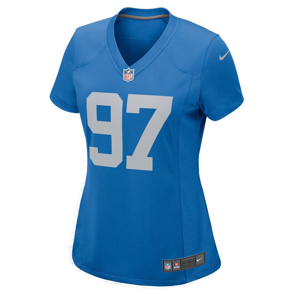 Women's Detroit Lions #97 Aidan Hutchinson Blue Player Jersey