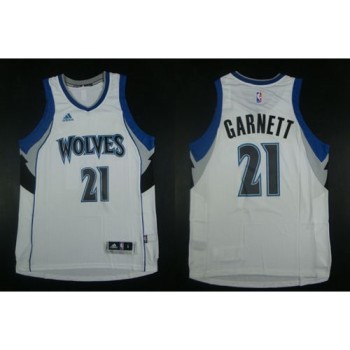 Timberwolves #21 Kevin Garnett White Home Stitched NBA Jersey