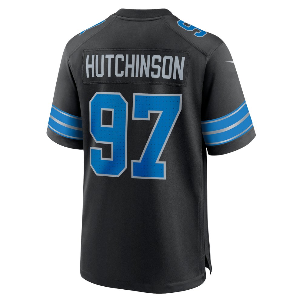 Men's Detroit Lions #97 Aidan Hutchinson Black 2nd Alternate Game Jersey Men's Detroit Lions #97 Aidan Hutchinson Black 2nd Alternate Game Jersey