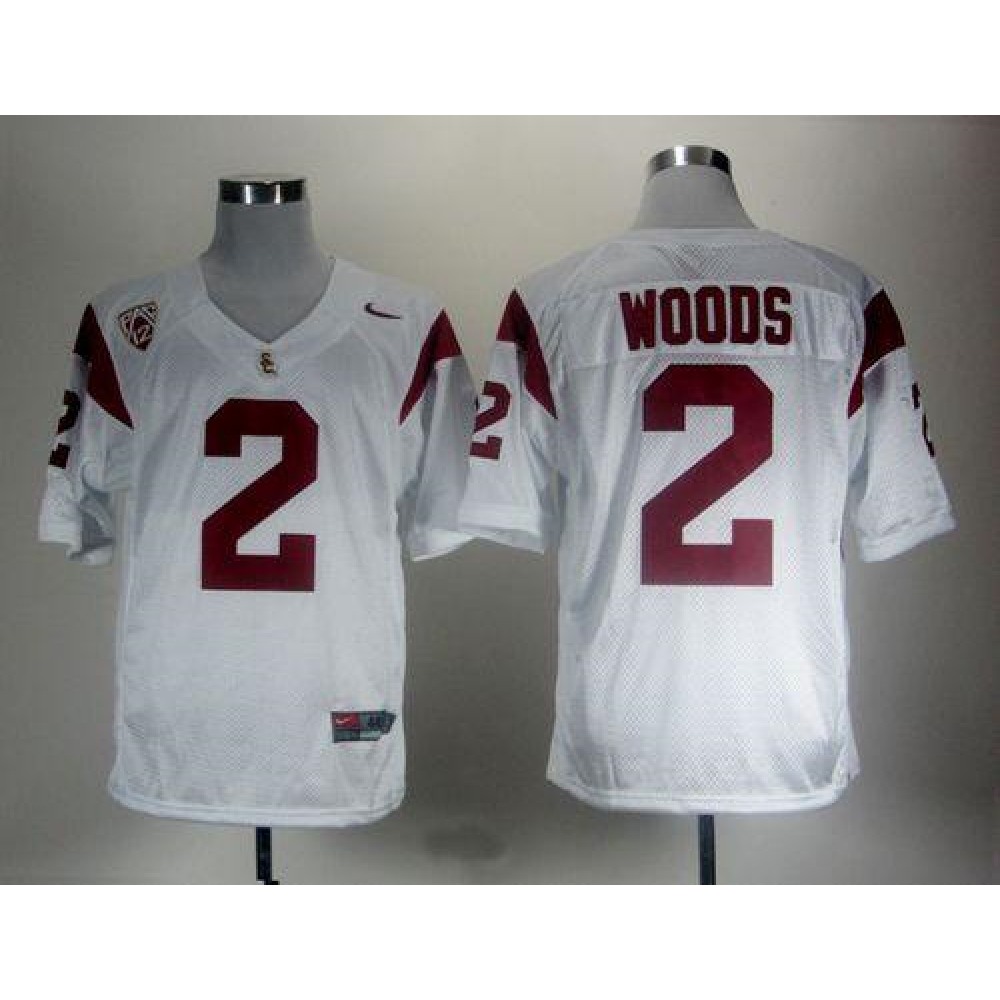 Trojans #2 Robert Woods White With Pac-12 Patch Stitched NCAA Jersey