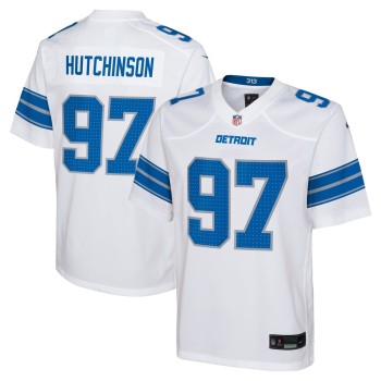 Youth Detroit Lions #97 Aidan Hutchinson White Player Game Jersey Youth Detroit Lions #97 Aidan Hutchinson White Player Game Jersey