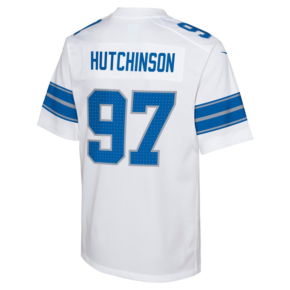 Youth Detroit Lions #97 Aidan Hutchinson White Player Game Jersey