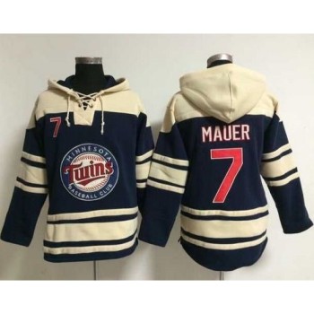 Twins #7 Joe Mauer Navy Blue Sawyer Hooded Sweatshirt MLB Hoodie