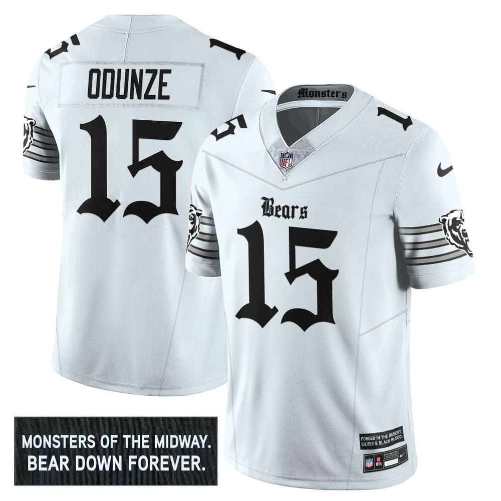 Men's Chicago Bears #15 Rome Odunze White 'Gothic Monsters Edition' Vapor F.U.S.E. Limited Jersey