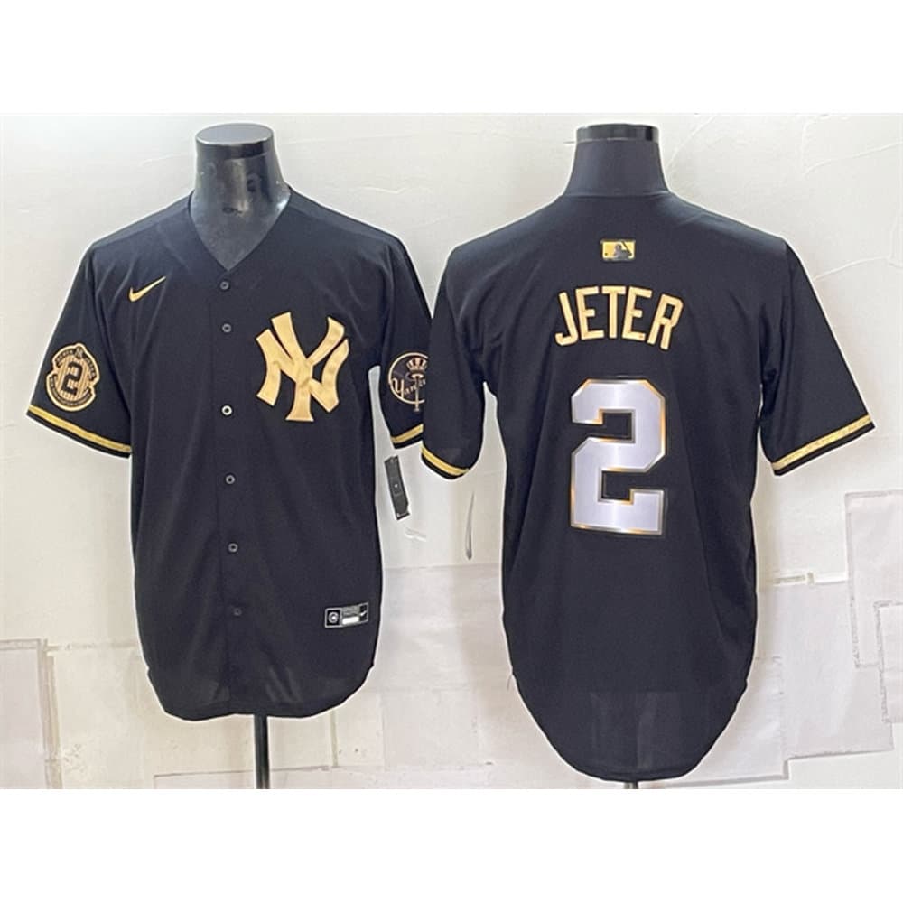 Youth New York Yankees #2 Derek Jeter Black Gold With Patch Limited Stitched Baseball Jersey