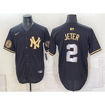 Youth New York Yankees #2 Derek Jeter Black Gold With Patch Limited Stitched Baseball Jersey