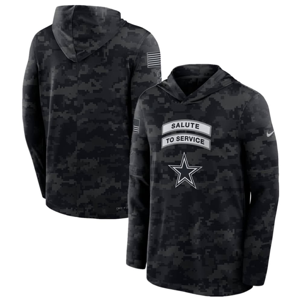 Men's Dallas Cowboys Black 2026 Salute to Service Sideline Lightweight HoodieDri-FIT Long Sleeve Top