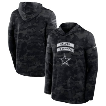 Men's Dallas Cowboys Black 2026 Salute to Service Sideline Lightweight HoodieDri-FIT Long Sleeve Top