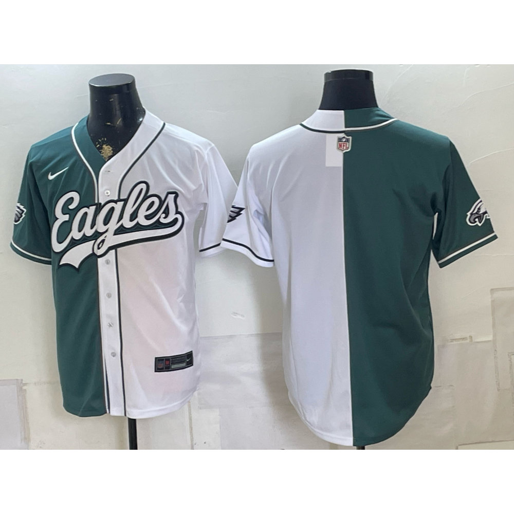 Men's Philadelphia Eagles Green Split Cool Base Stitched Baseball Jersey