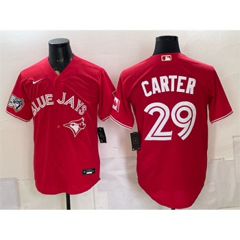 Men's Toronto Blue Jays #29 Joe Carter Red 50 Seasons Patch Baseball Jersey