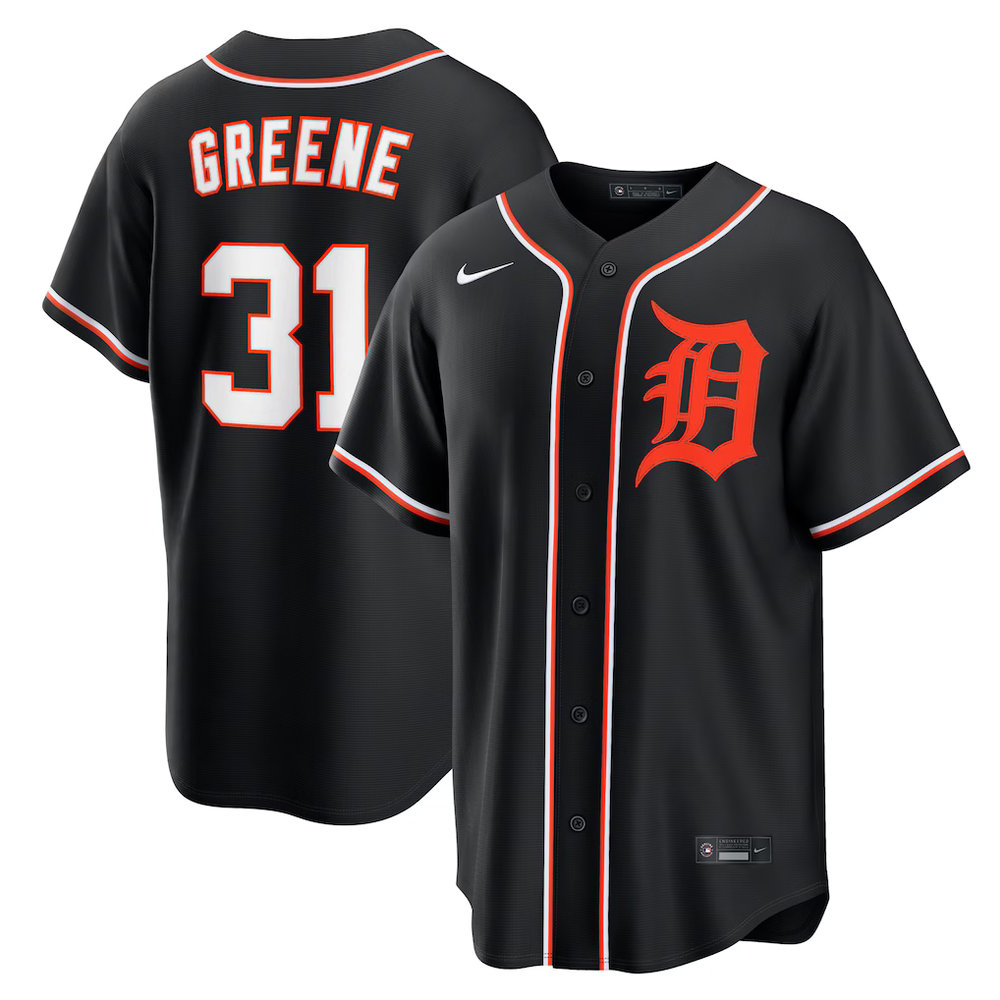 Men's Detroit Tigers #31 Riley Greene Fashion Replica Black Out Jersey