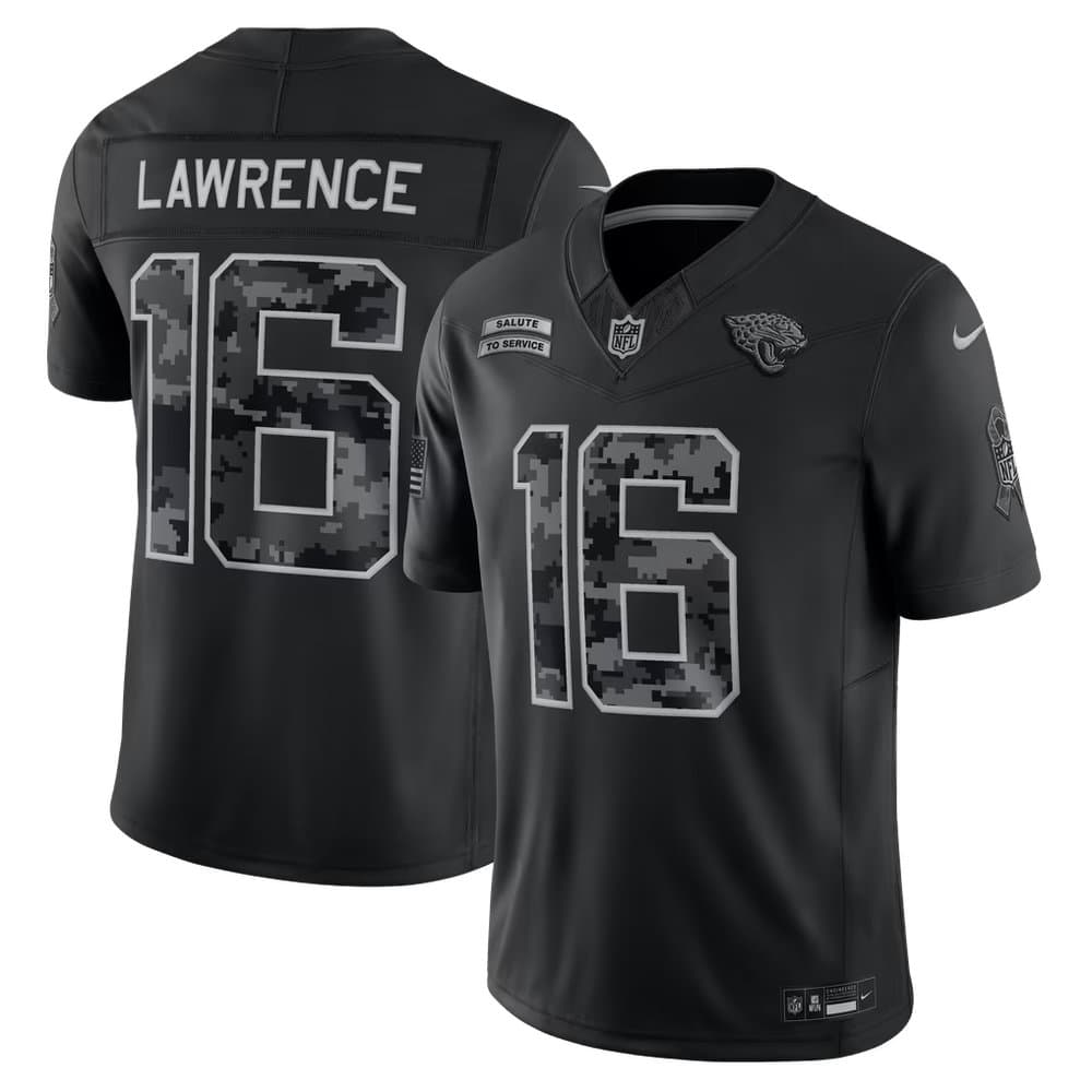 Men's Jacksonville Jaguars #16 Trevor Lawrence Nike Black 2026 Salute to Service Vapor F.U.S.E. Limited Jersey