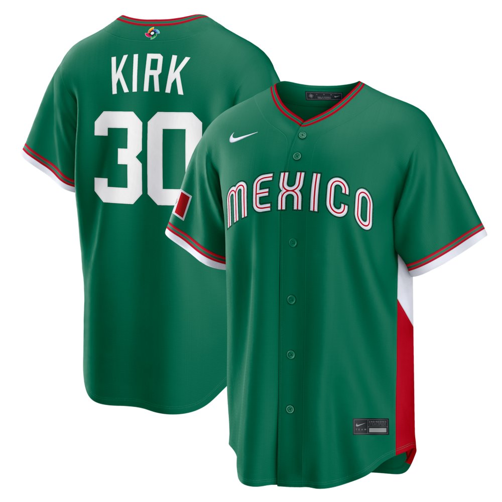Men's Mexico Baseball #30 Alejandro Kirk Green 2026 World Baseball Classic Road Stadium Jersey