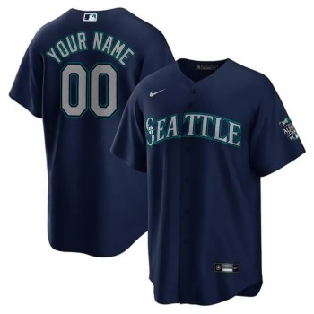 Men's Seattle Mariners Navy Home Replica Custom Jersey Men's Seattle Mariners Navy Home Replica Custom Jersey